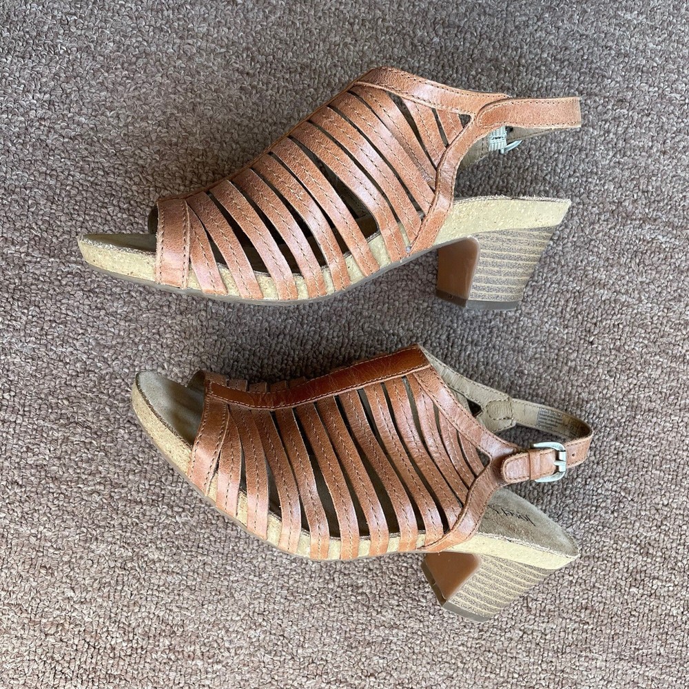 josef seibel brown leather strappy dress sandals block heel 36 US 5-5.5